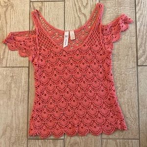 Whispers Women’s Crochet top peach size small NWOT